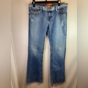 Colins‎ Y2K Women's 393 Strength Super Low Rise Flare Denim Jeans Medium Wash